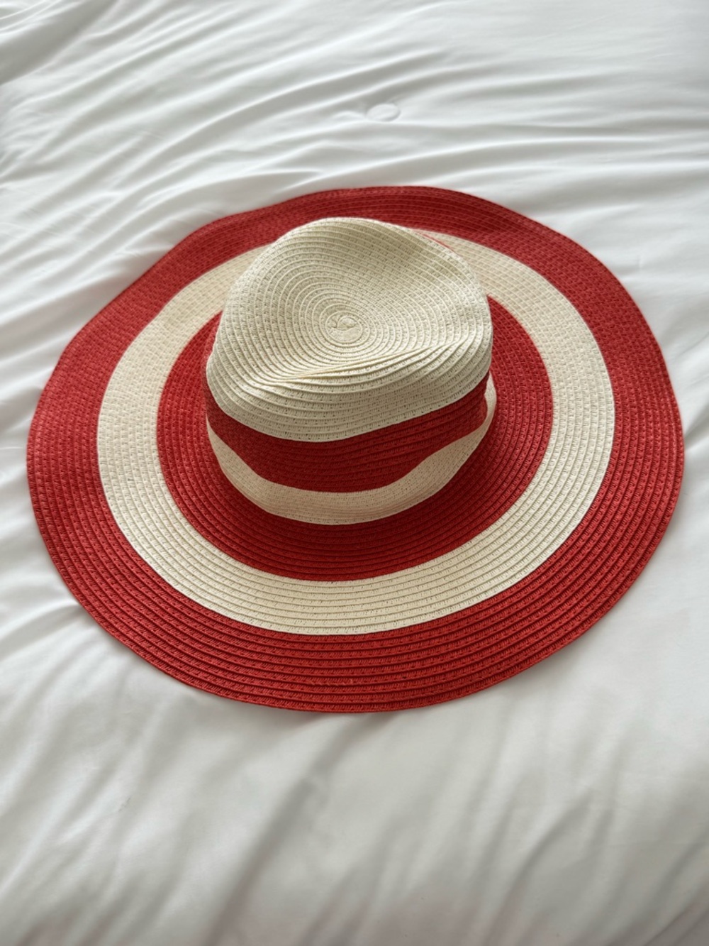 Striped Wide-Brim Sun Hat in Red and Cream from Punta Cana, DR